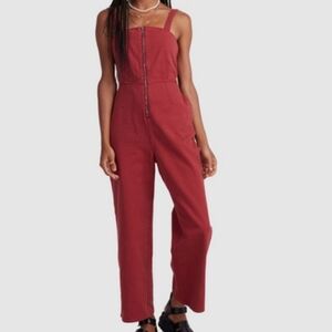 RVCA Railway Jumper Zip Front Denim Square Neck Straight Leg Red sz Medium